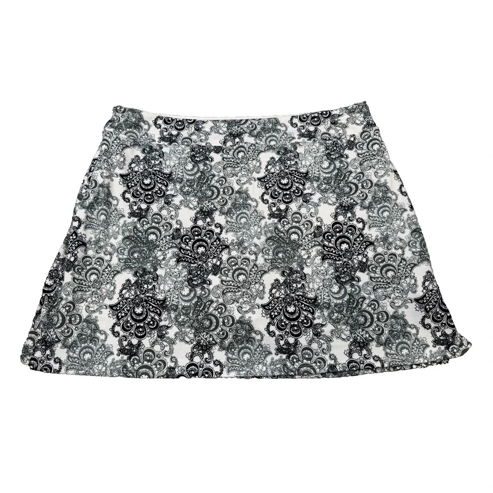 Tranquility By Colorado Womens Skirt Activewear Pull On Black White Paisley XXL